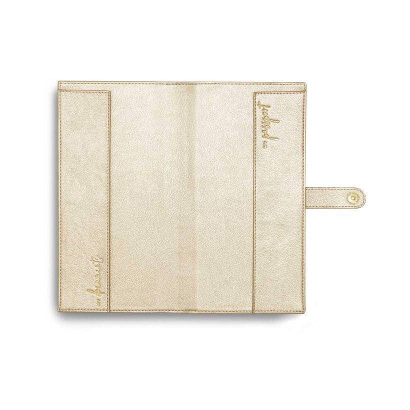 Katie Loxton Travel Wallet Metallic Champagne Live Love Adventure KLB692 open