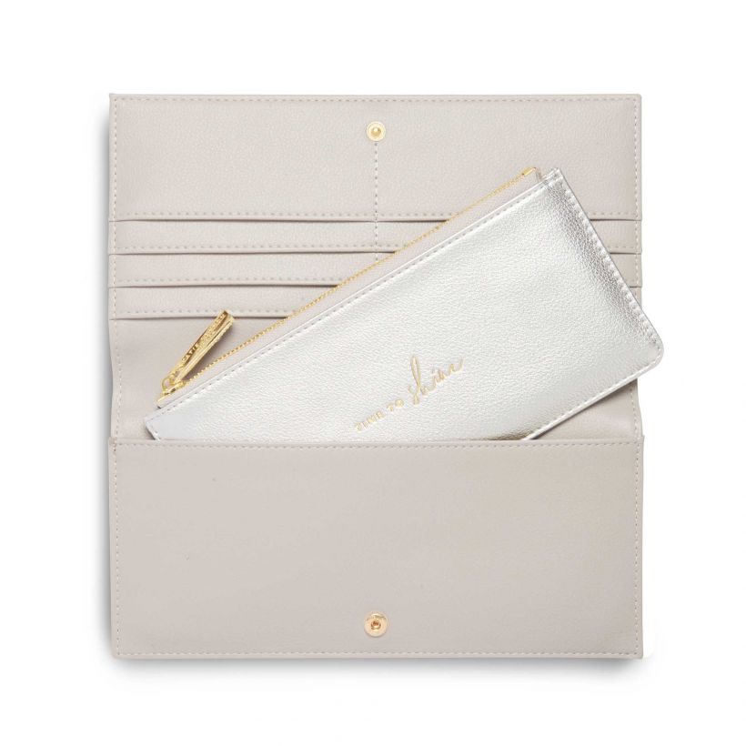 Katie Loxton secret Message Purse Warm Grey Time To Shine KLB654 open