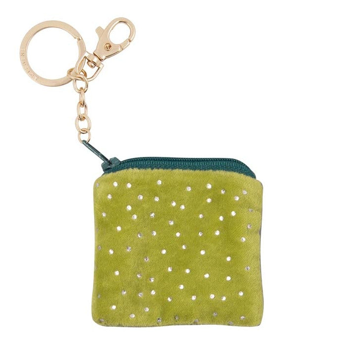 Keyring Green Velvet Purse Gold Dots 210435 front