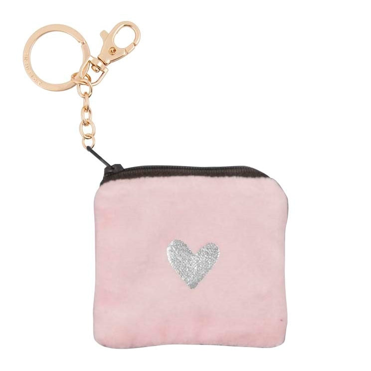 Keyring Pink Velvet Purse with Gold Heart 210433 front