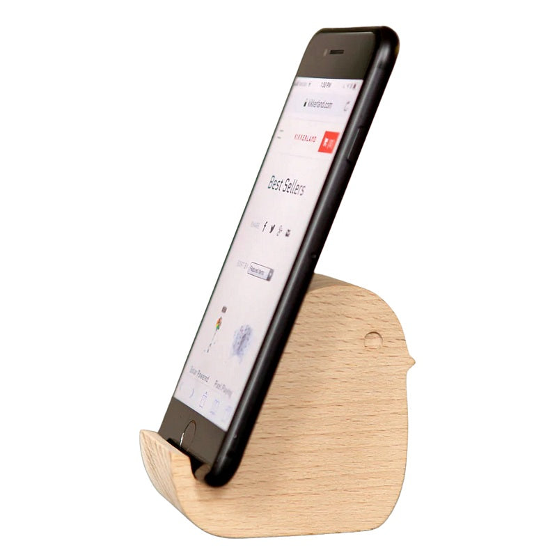 Kikkerland Bird Beechwood Phone Stand US184 with phone