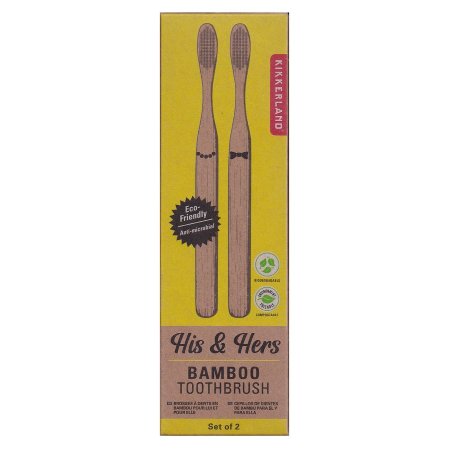 Kikkerland His & Hers Bamboo Toothbrush Set front