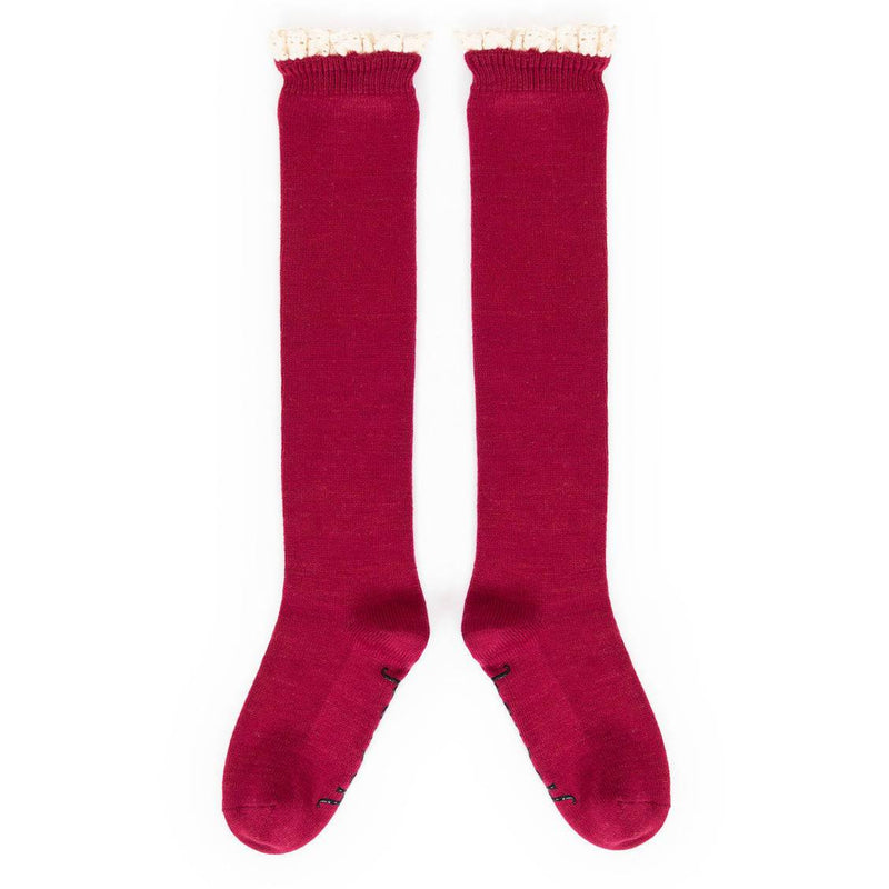 Lace Top Knee-high Socks in Raspberry