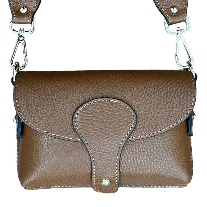 Italian Leather Mini Handbag in Dark Tan front