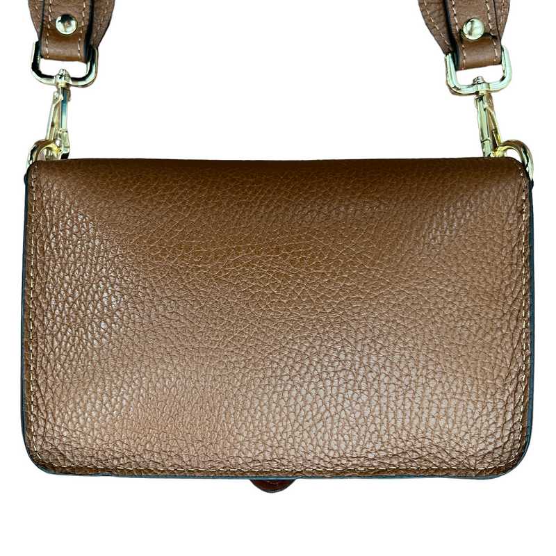 Italian Leather Mini Handbag in Dark Tan back