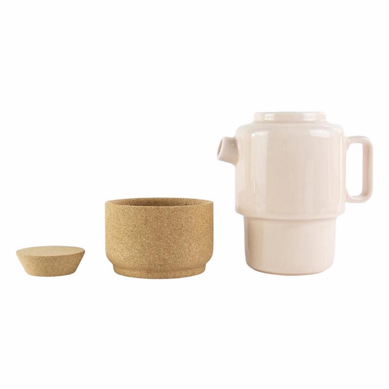 Liga Eco Living Cork Base Rose Pink Teapot For Two separated