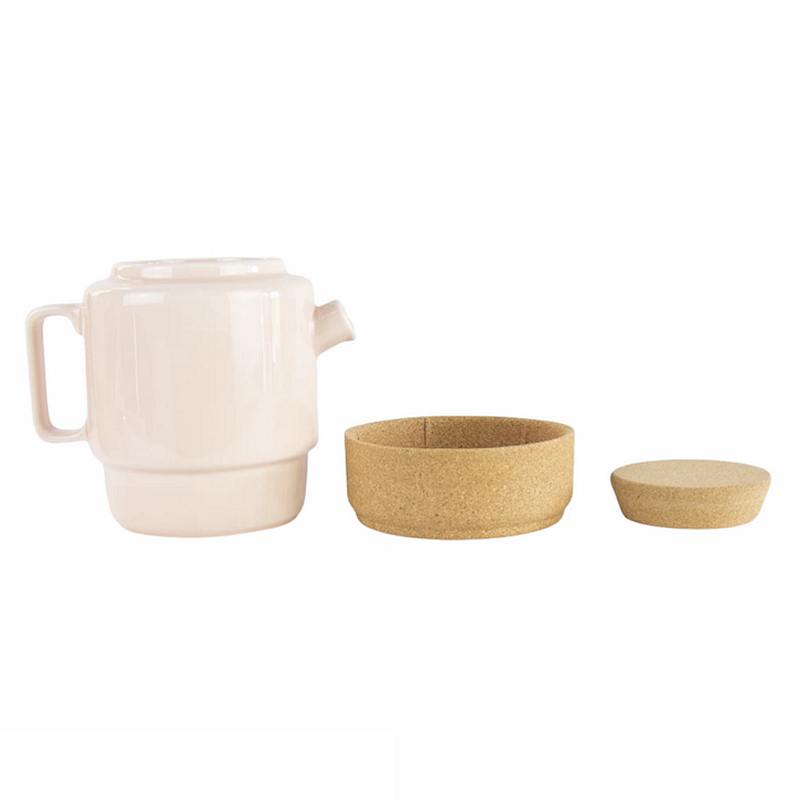 Liga Eco Living Cork Base Rose Pink Teapot separated