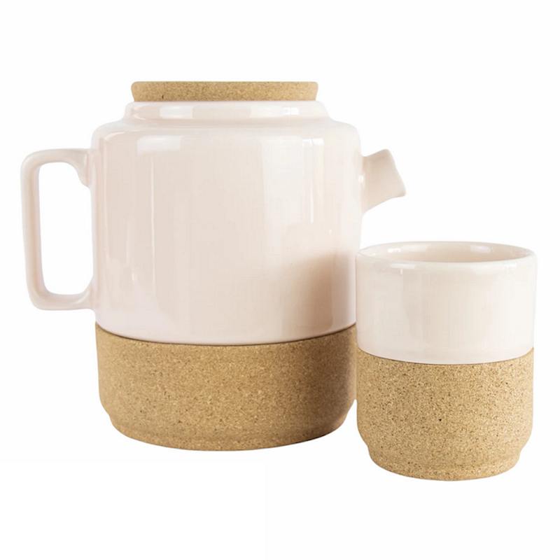Liga Eco Living Cork Base Rose Pink Teapot with matching mug