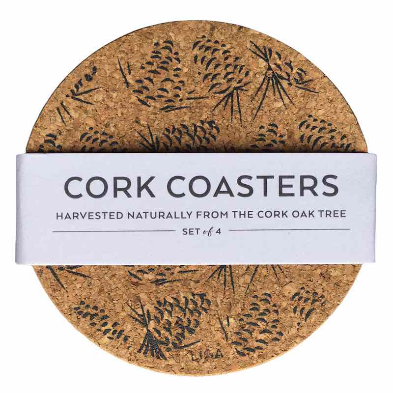 Liga Eco Living Cork Coasters With Pinecones Print main