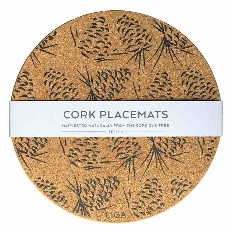 Liga Eco Living Cork Placemats With Pinecones Print Set of 4 main