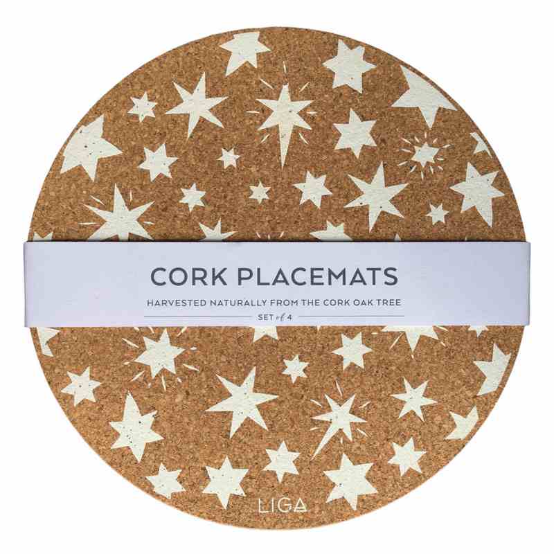 Liga Eco Living Cork Placemats With White Stars Print Set of 4 main