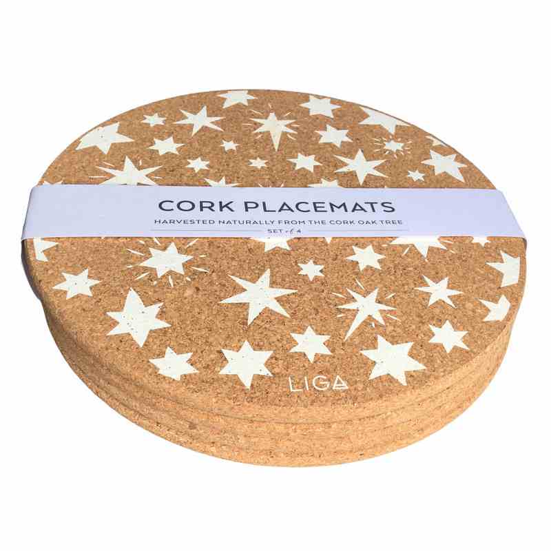 Liga Eco Living Cork Placemats With White Stars Print Set of 4 side