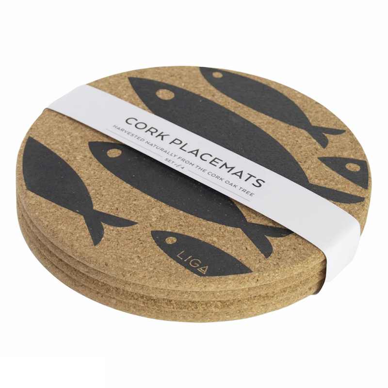 Liga Eco Living Fish Print Cork Placemats Set angled