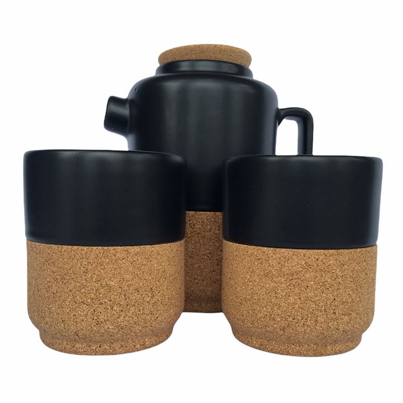 Liga Eco Living Gift Set Tea For Two Black Ceramic Mugs & Teapot