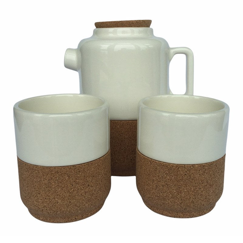 Liga Eco Living Gift Set Tea For Two Cream Ceramic Mugs & Teapot