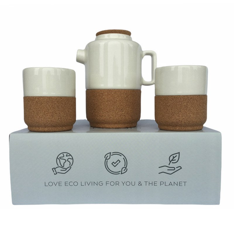 Liga Eco Living Gift Set Tea For Two Cream Ceramic Mugs & Teapot on box