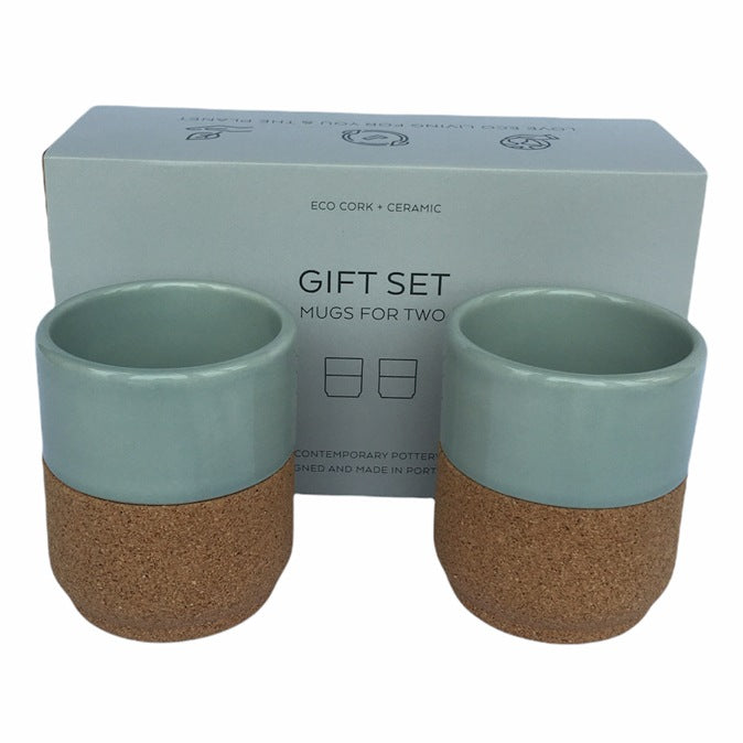Liga Eco Living Gift Set of Two Cork Based Ceramic Mugs Aqua with box