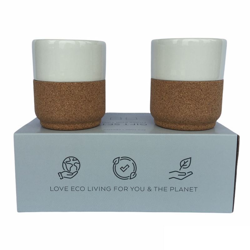 Liga Eco Living Gift Set of Two Cork Based Ceramic Mugs Cream on box