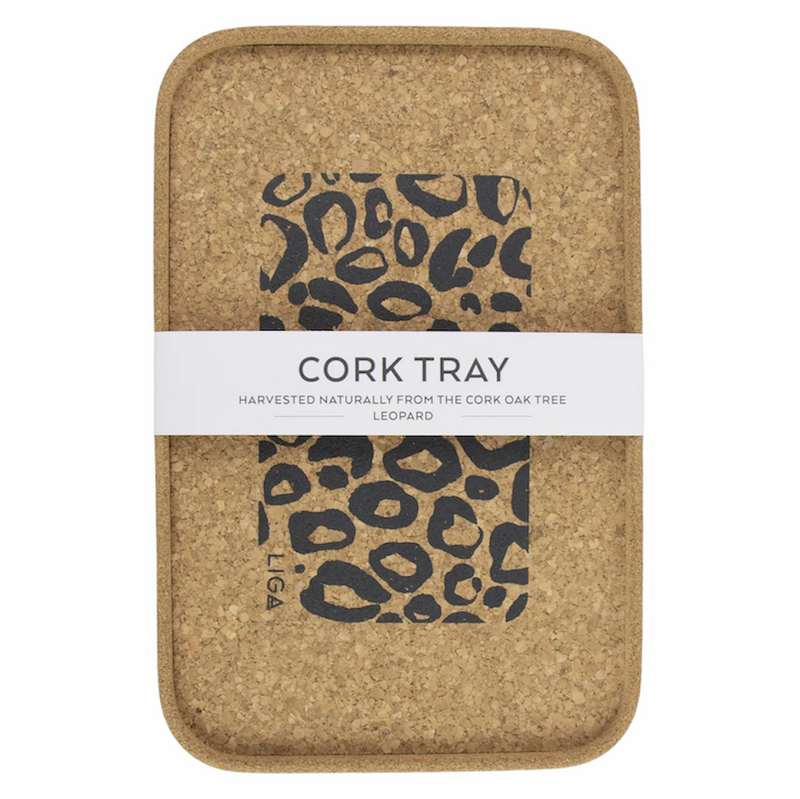 Liga Eco Living Leopard Print Cork Drinks Tray with packaging