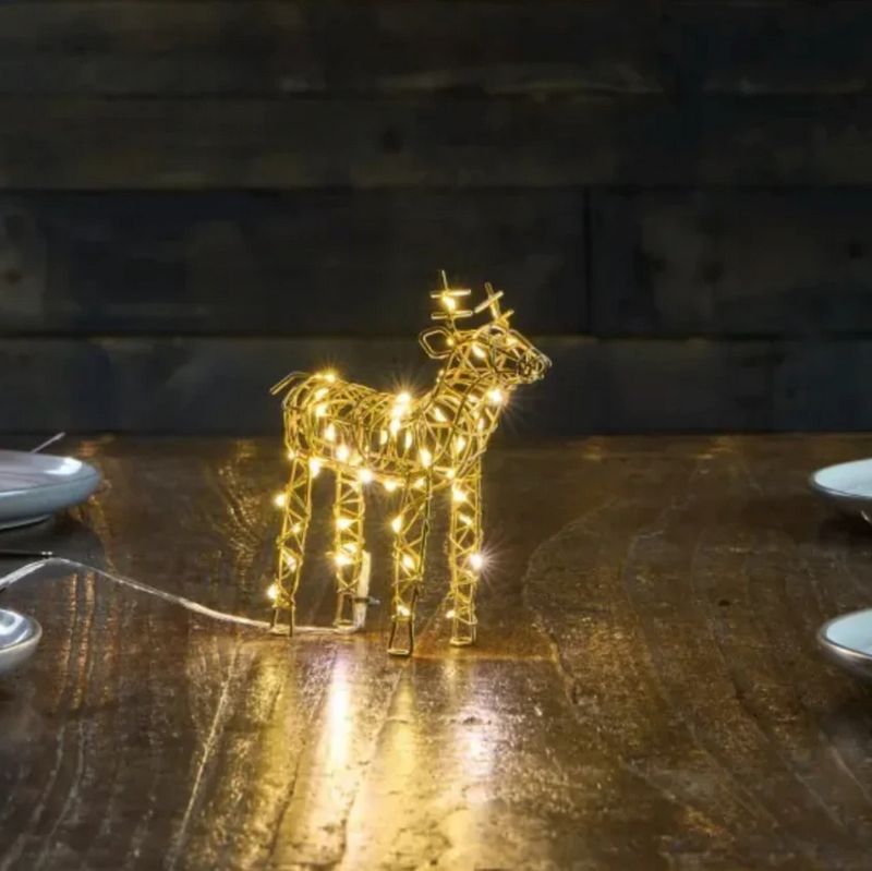 Light Style London Gold Wire Reindeer LED Light Small BO-WRD53GS at night