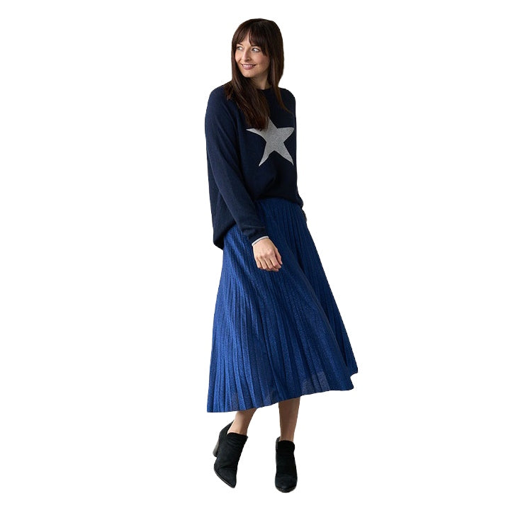 Luella Clothing Lurex Pleated Skirt Blue on model main