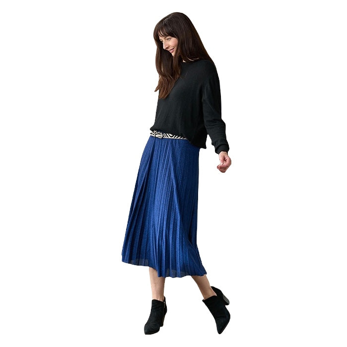 Luella Clothing Lurex Pleated Skirt Blue on model side
