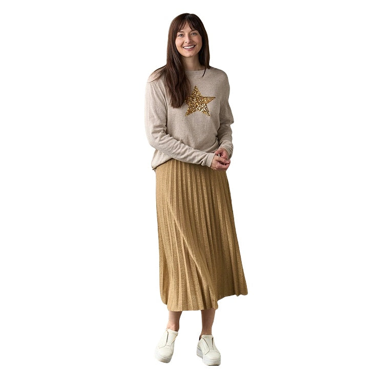 Luella Clothing Lurex Pleated Skirt Gold on model front