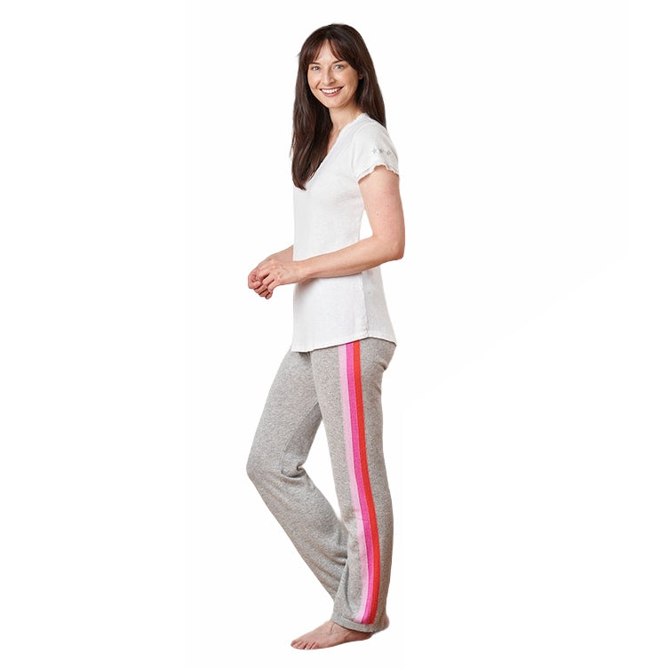 Luella Fashion Cashmere Silver-Grey Lounge Pants Multi-colour Stripes on model side