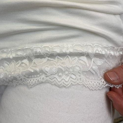 Luella Fashion Long Sleeve Vest Top Lace Trim Ivory hem detail