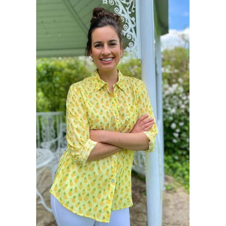 Luella Fashion Pineapple Cotton Shirt Yellow on model lifestyle