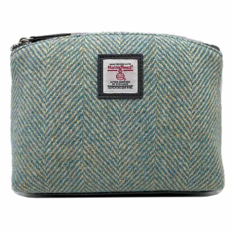 Maccessori Cosmetic Bag Turquoise Herringbone Harris Tweed CB4009-1904B2 front