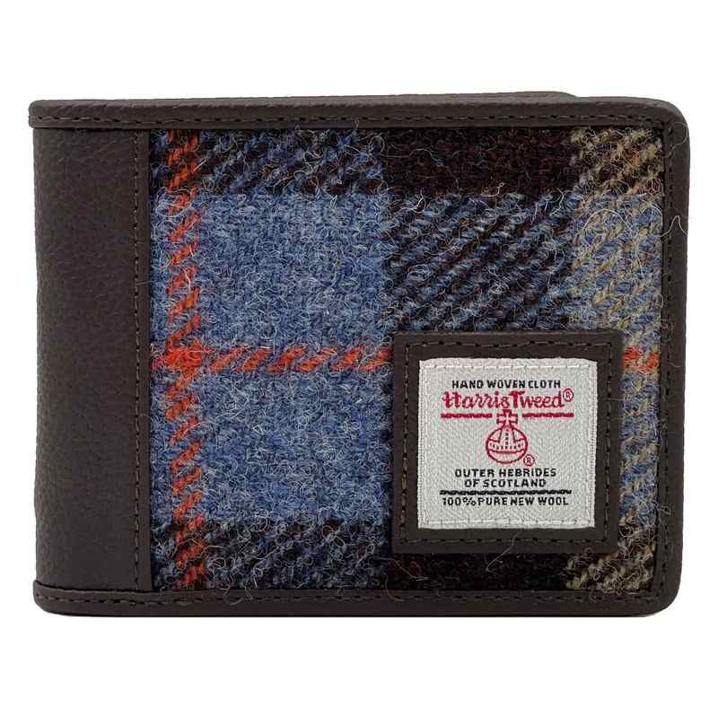 Maccessori Harris Tweed Mens Trifold Wallet Blue & Brown Check front