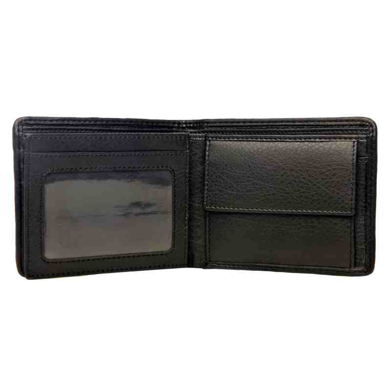 Maccessori Harris Tweed Trifold Gents Wallet Blue Check open to coin and ID section