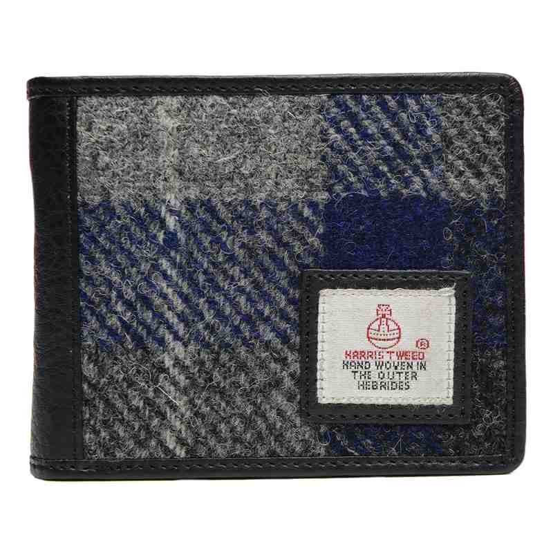 Maccessori Harris Tweed Trifold Gents Wallet Blue Check front