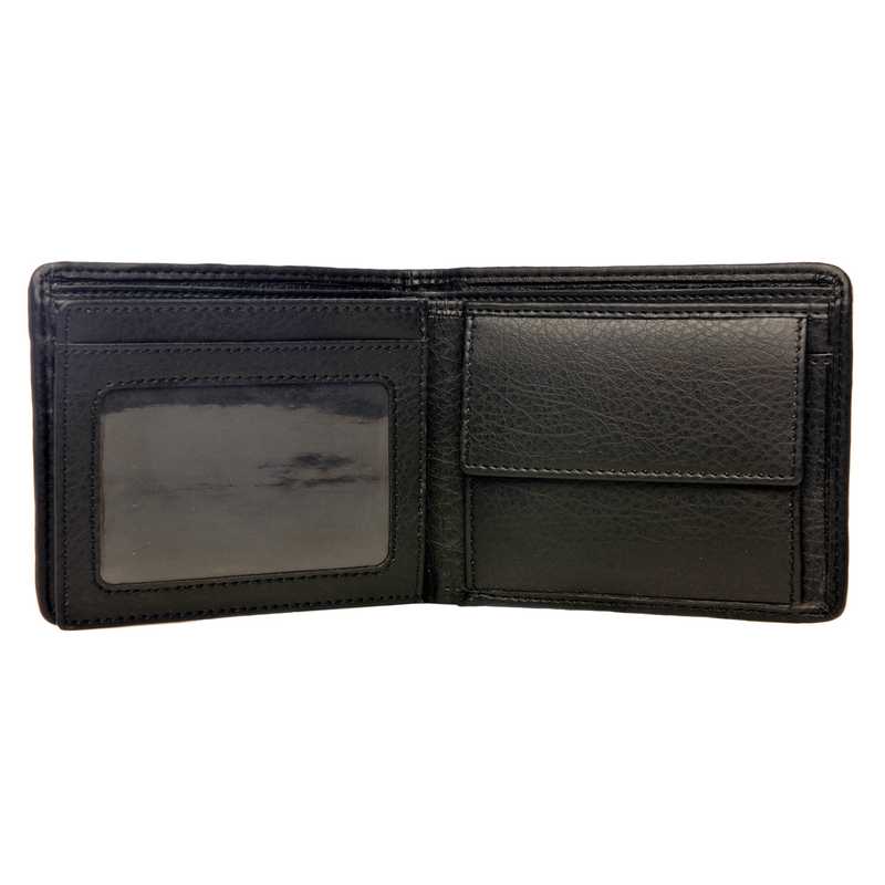 Maccessori Harris Tweed Trifold Wallet Saffron Tartan open at coin pocket & ID card window