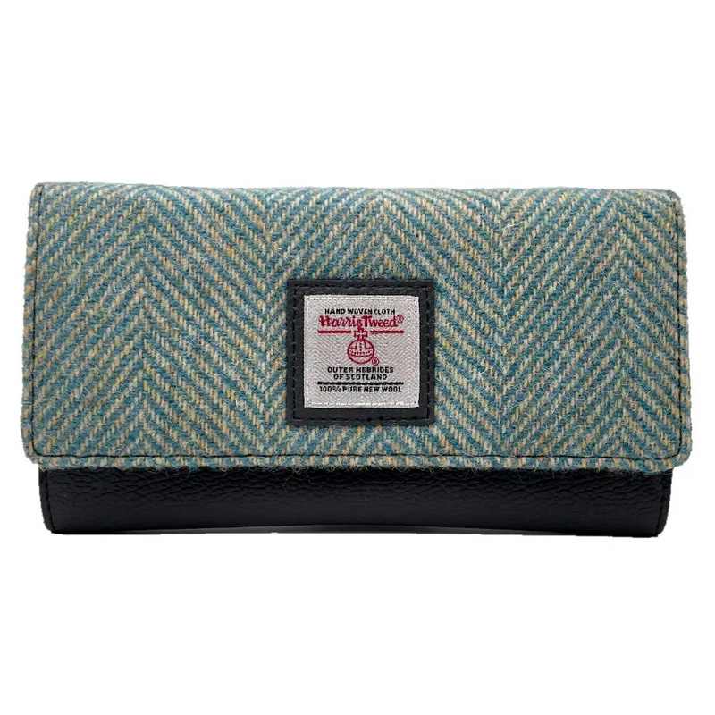 Maccessori Ladies Envelope Purse Turquoise Herringbone Harris Tweed CB3055-1904B2 front
