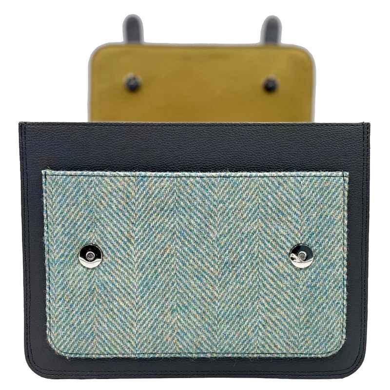 Maccessori Mini Messenger Bag in Turquoise Herringbone Harris Tweed CB2001-1904B2 open