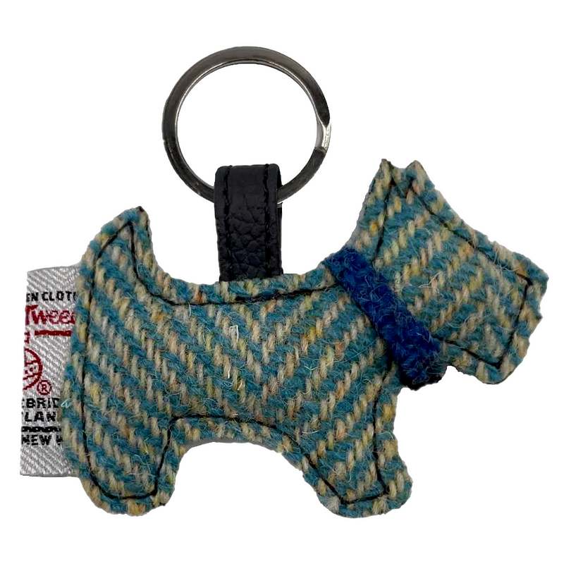 Maccessori Keyring Scottie Dog in Turquoise Herringbone Harris Tweed front