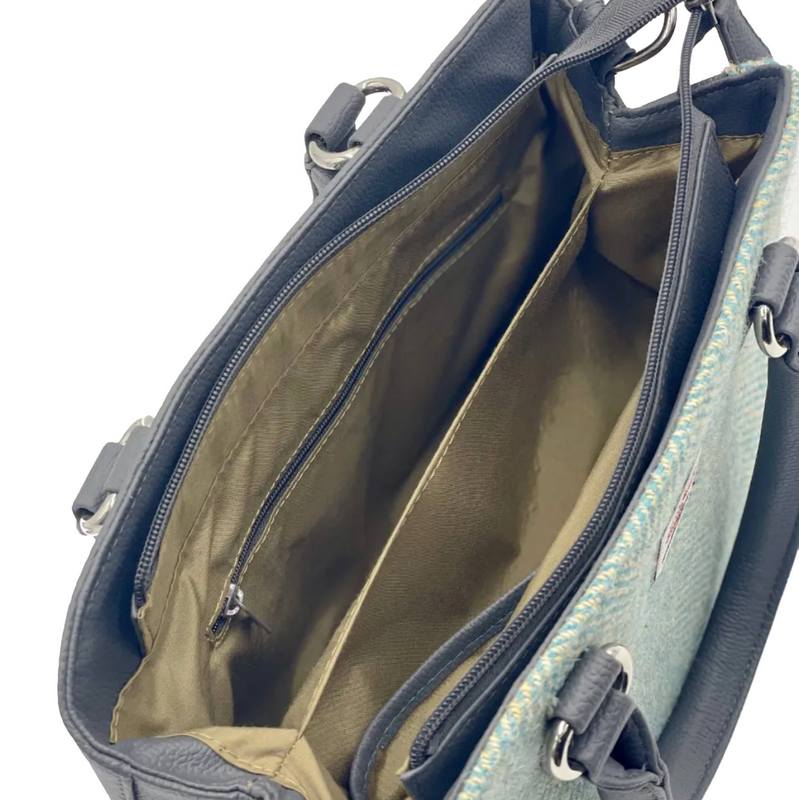 Maccessori Top Handle Bag Turquoise Herringbone Harris Tweed CB2301-1904B2 inside zipped pocket
