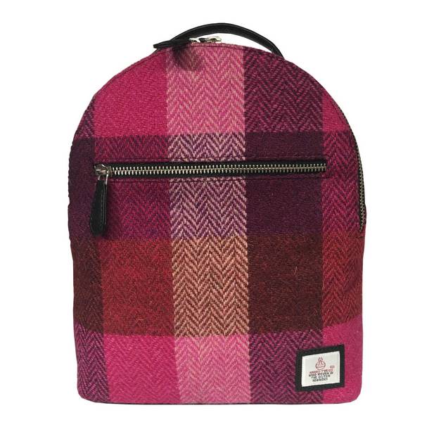 Maccessori Baby Backpack in Pink Squares Harris Tweed front
