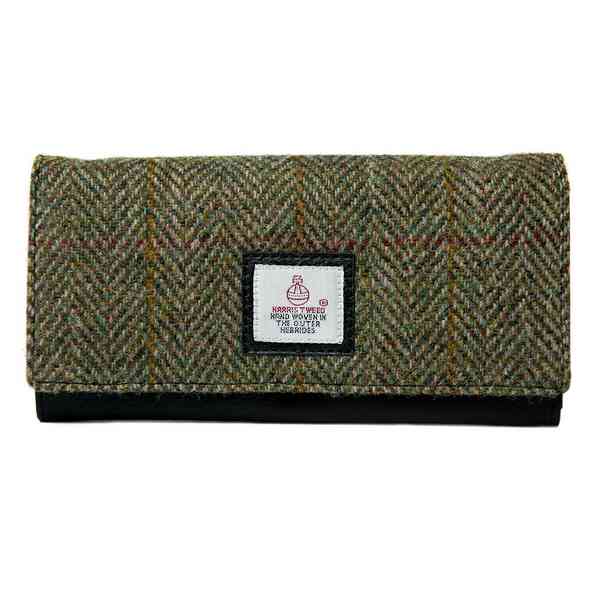Ladies Envelope Purse in Country Green Harris Tweed front