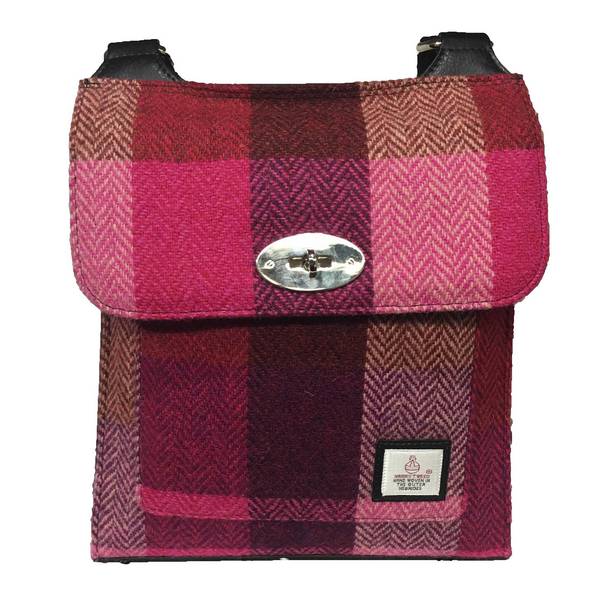 Maccessori Satchel Bag Pink Squares Harris Tweed Front