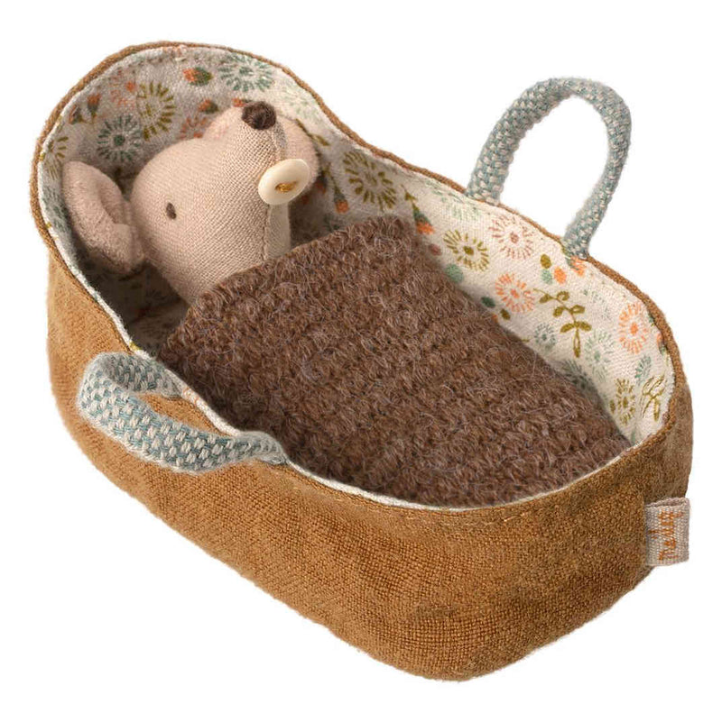 Maileg Baby Mouse In Carrycot