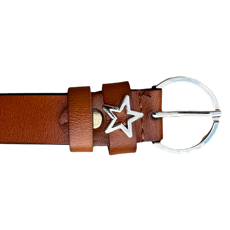 Medium Leather Belt Single Star Tan buckle