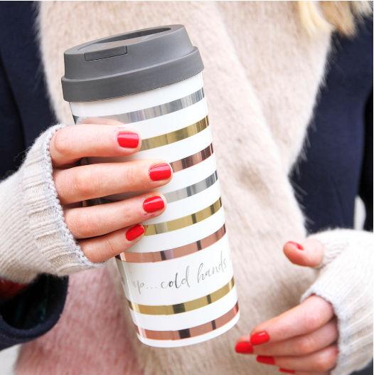 Metallic Stripe Travel Mug THM006 lifestyle