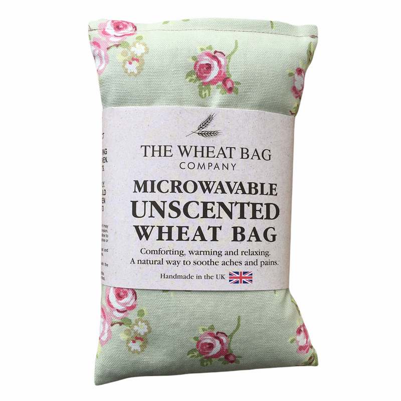 Microwavable Wheatbag Unscented Rosebud Print Green in packaging