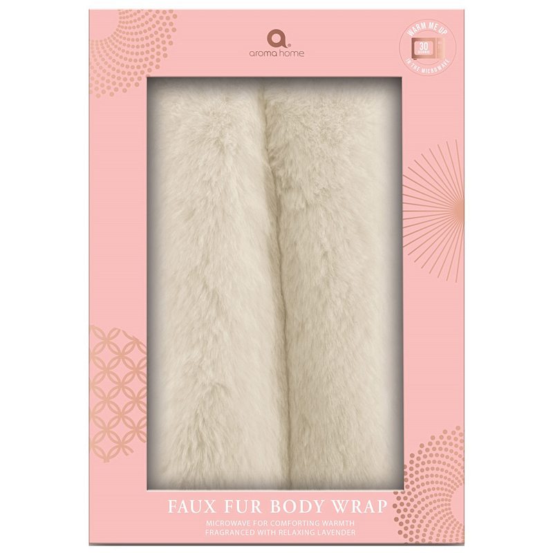 Microwaveable Faux Fur Body Wrap Cream BW-18-013 in box