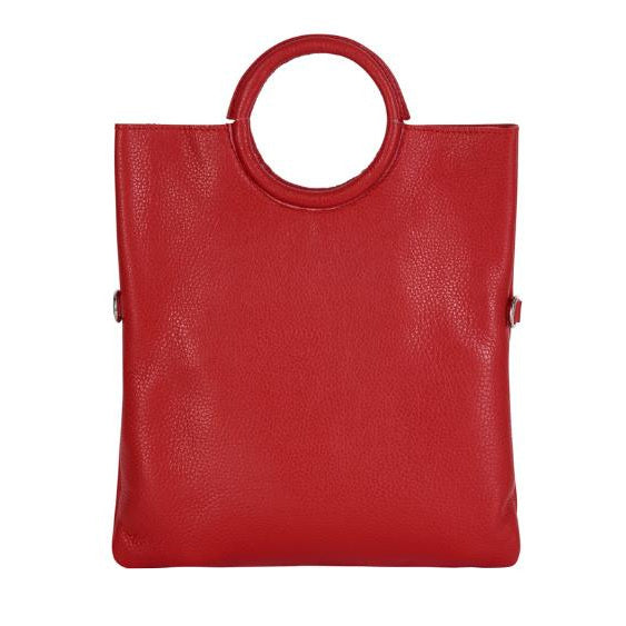 Multi-use Italian Leather Tote with Pouch Berry Red front
