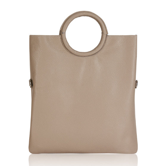 Multi-use Italian Leather Tote with Pouch in Camel front