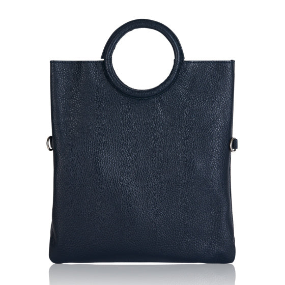 Multi-use Italian Leather Tote with Pouch in Dark Sky Navy front